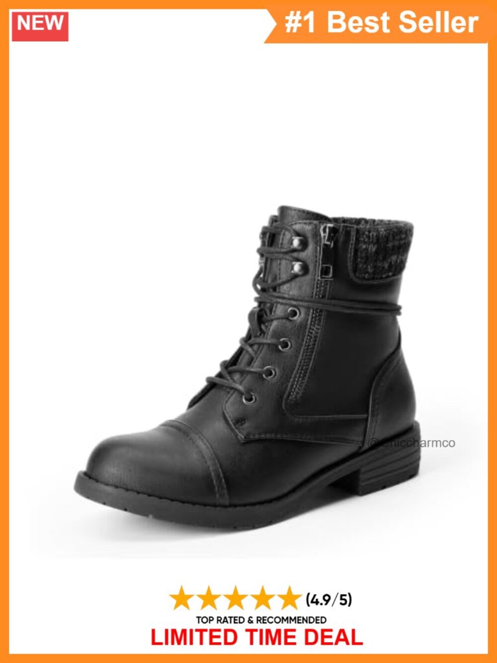 Lace Up Combat Boots Faux Leather Ankle Booties Low Heel